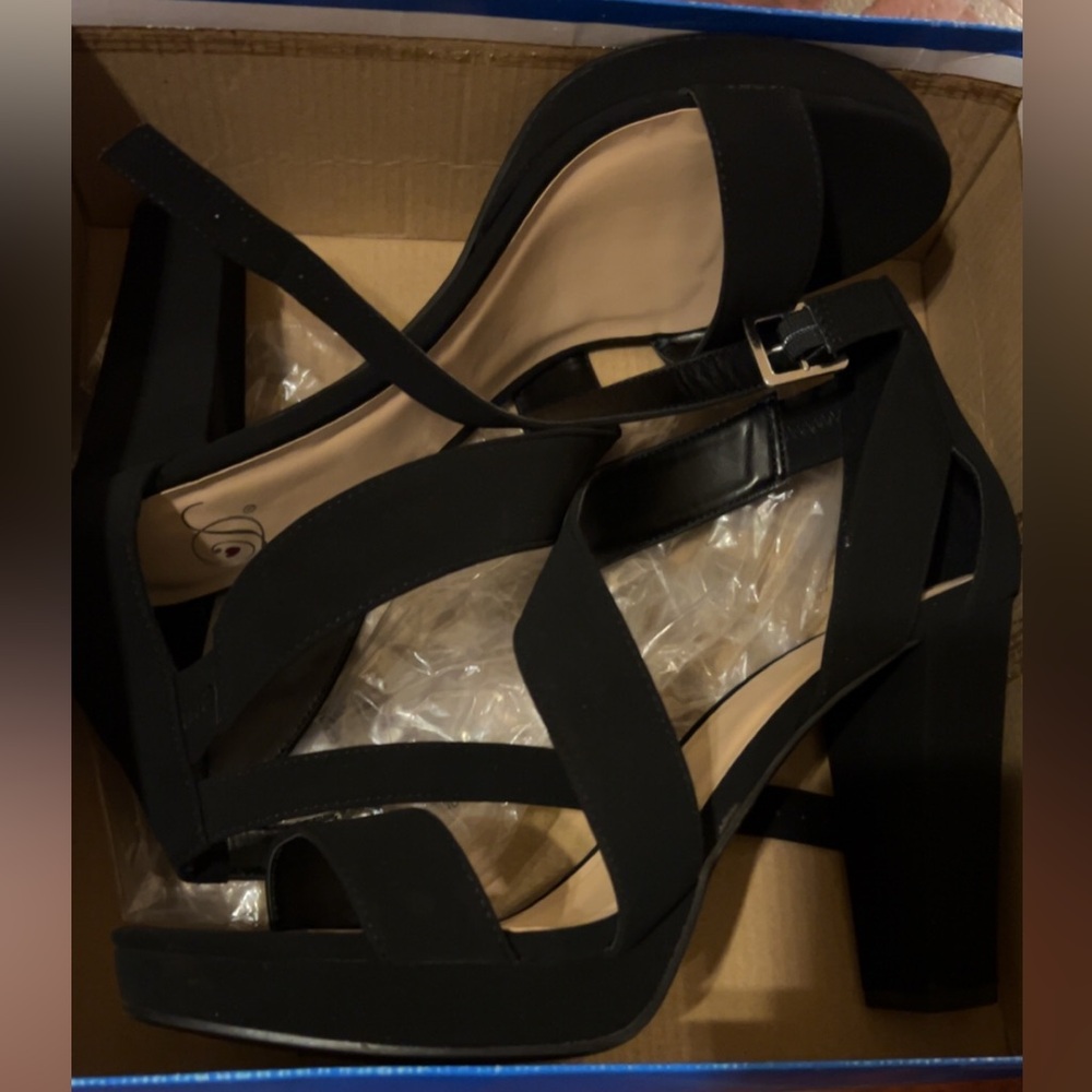 Black strap heels